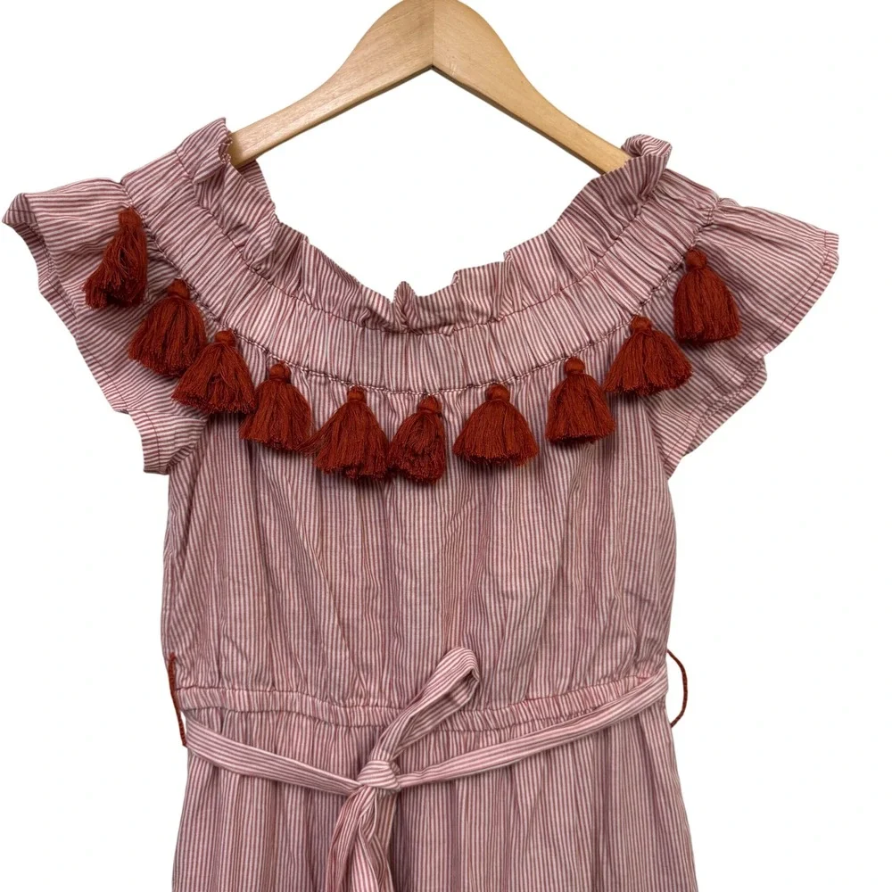 Tularosa Midi Dress Medium Lana Rust Stripe Boho Off Shoulder Peasant Ren Faire